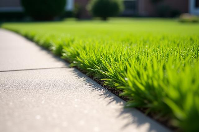 Crisp lawn edging along a residential driveway
