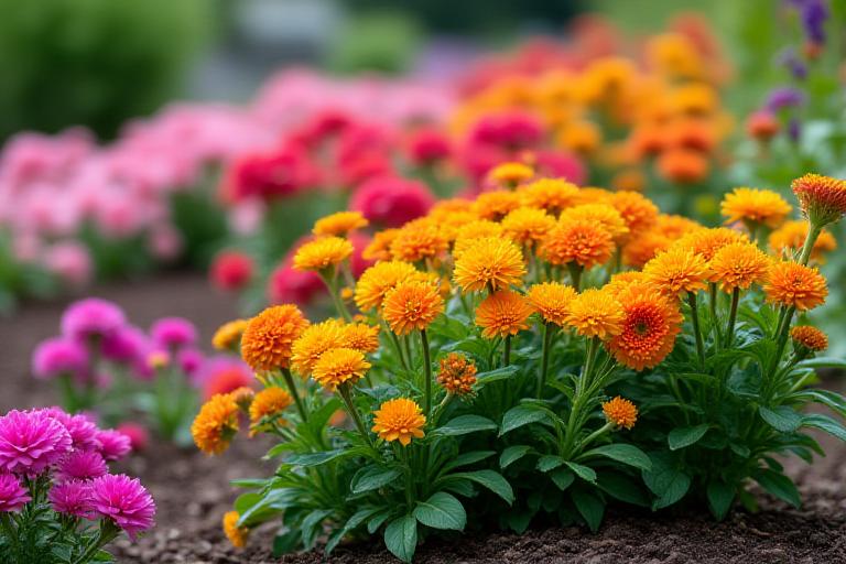 Vibrant new flower bed installation with fresh mulch
